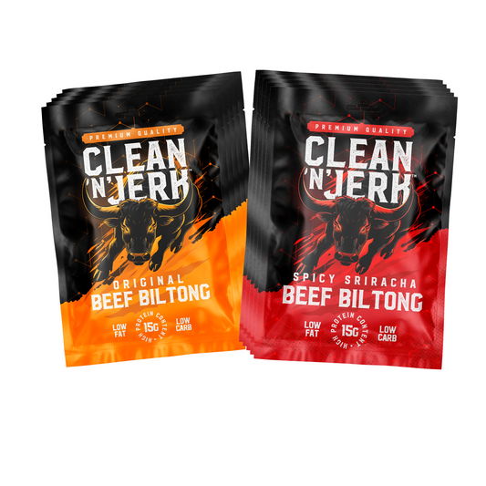 Beef Biltong Original & Spicy Sriracha mixed box – 10 x 28g Pack