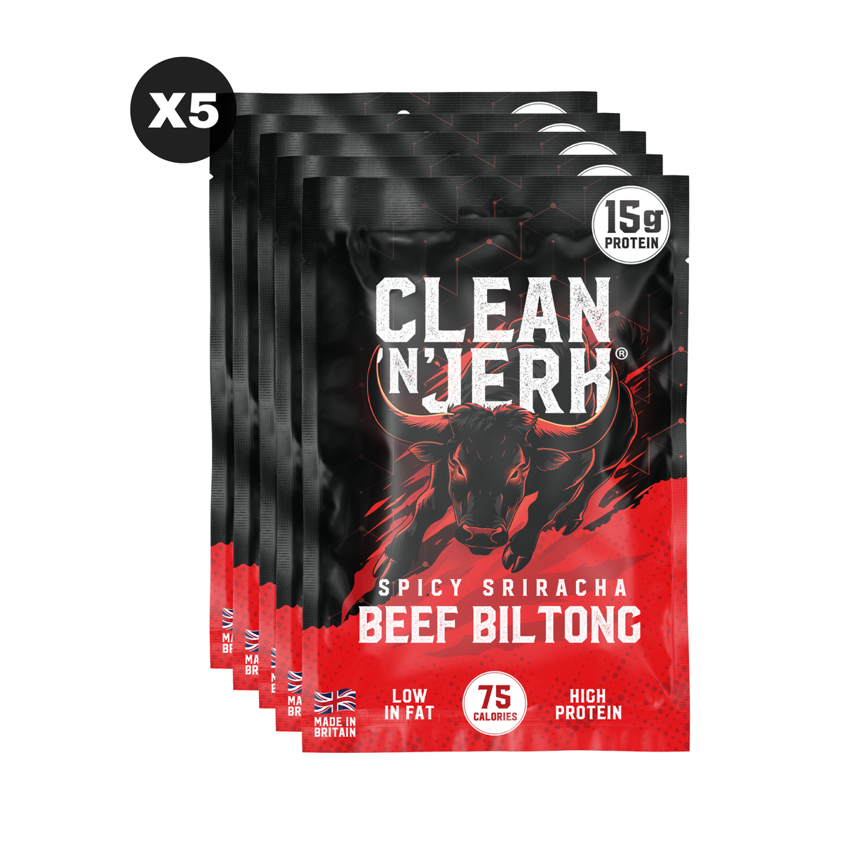 Spicy Sriracha Beef Biltong pouch made with 100% grass-fed beef