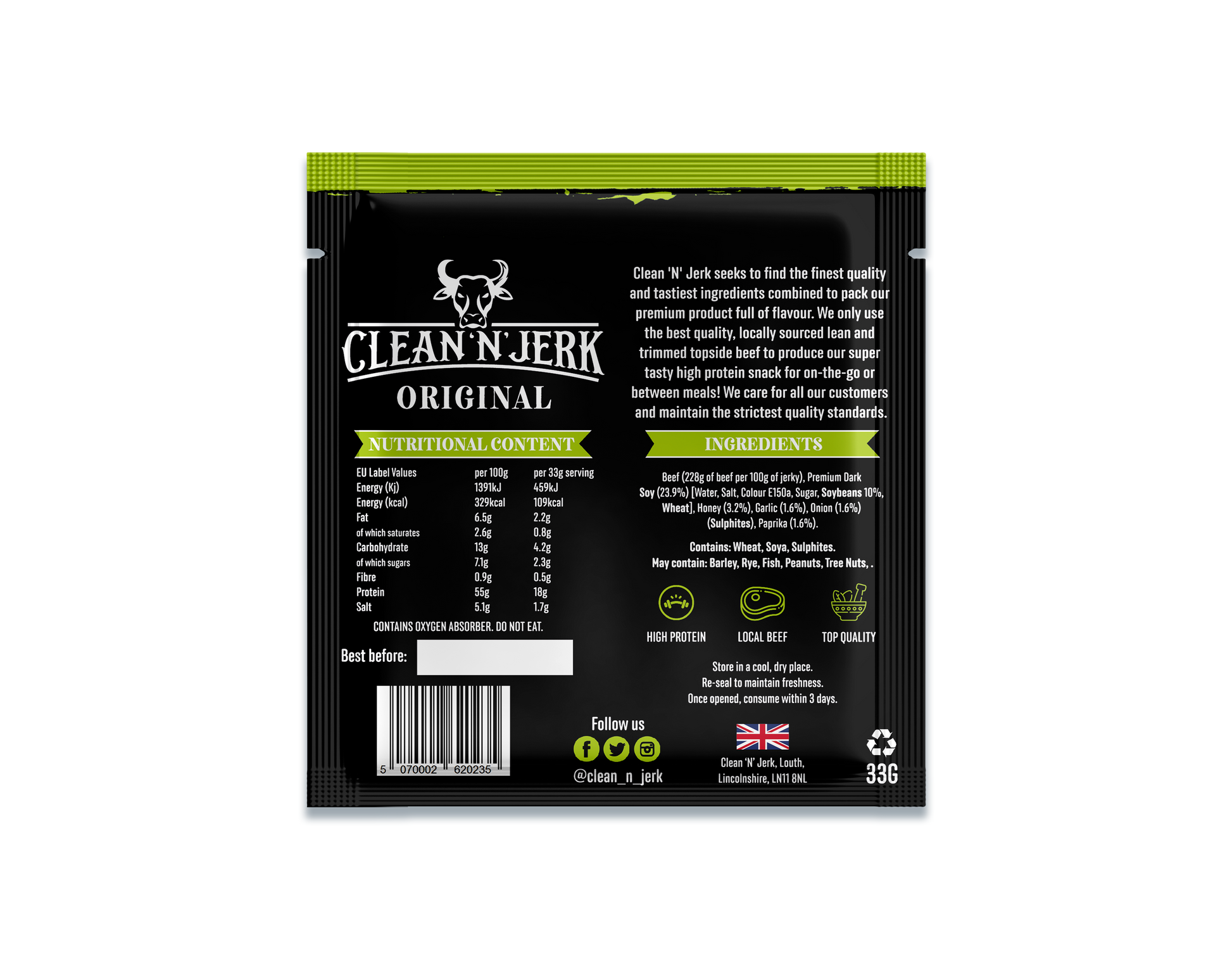 Beef Jerky 33g | Original Beef Jerky | Clean 'N' Jerk