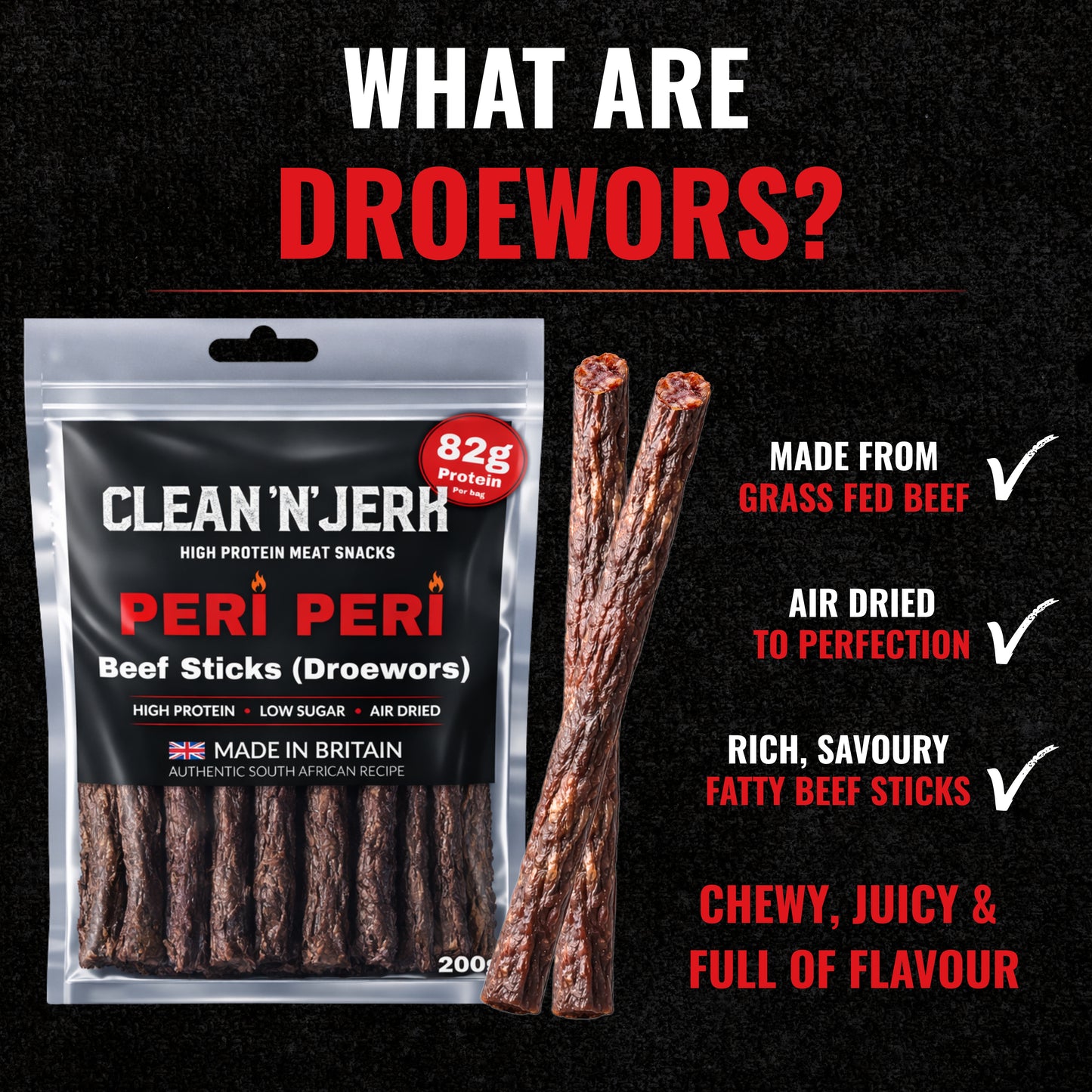 Peri Peri Droewors Beef Sticks