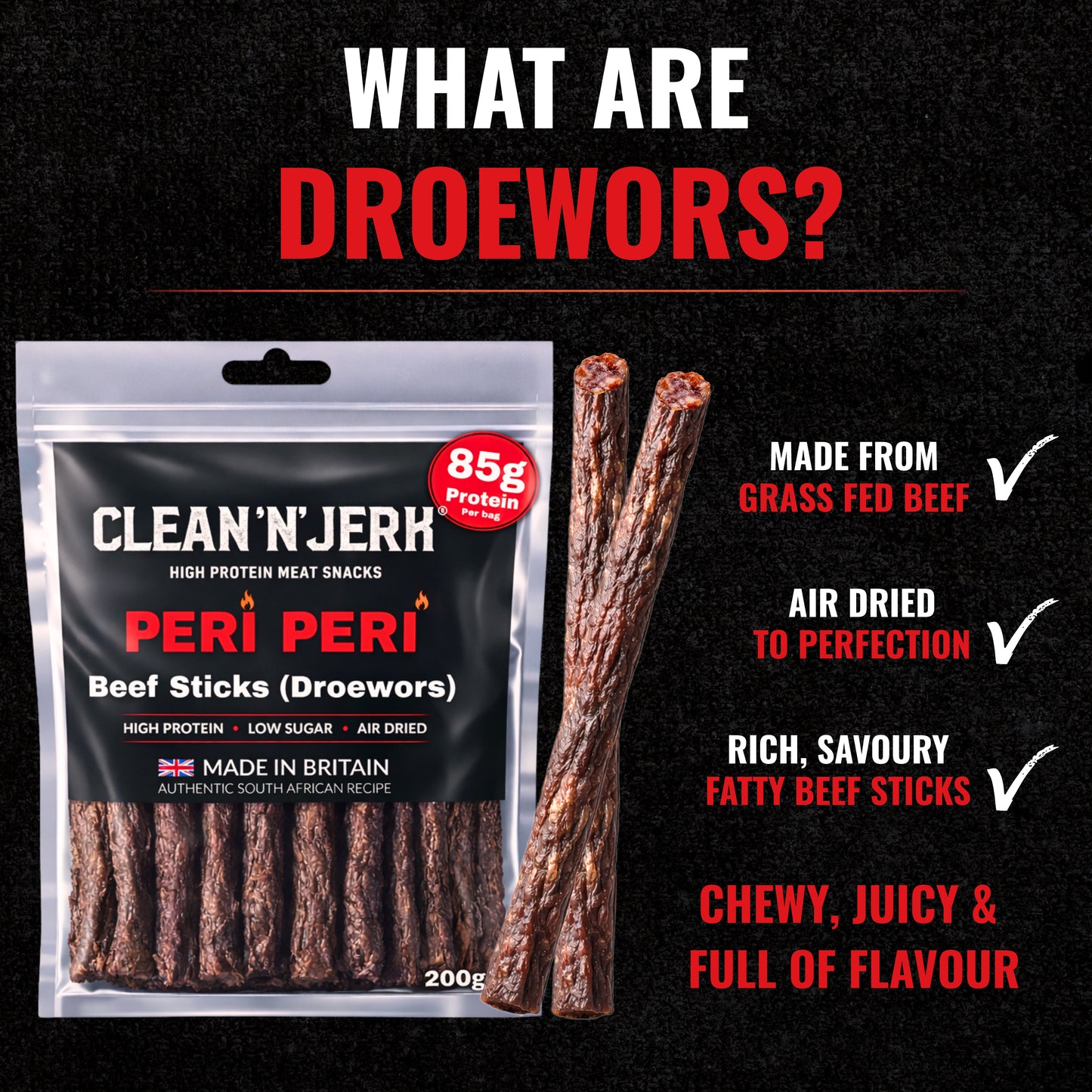 Peri Peri Droewors Beef Sticks 200g