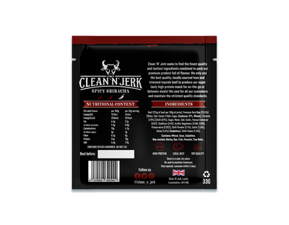 Spicy Sriracha Beef Jerky 33g | Sriracha flavor Jerky | Clean 'N' Jerk