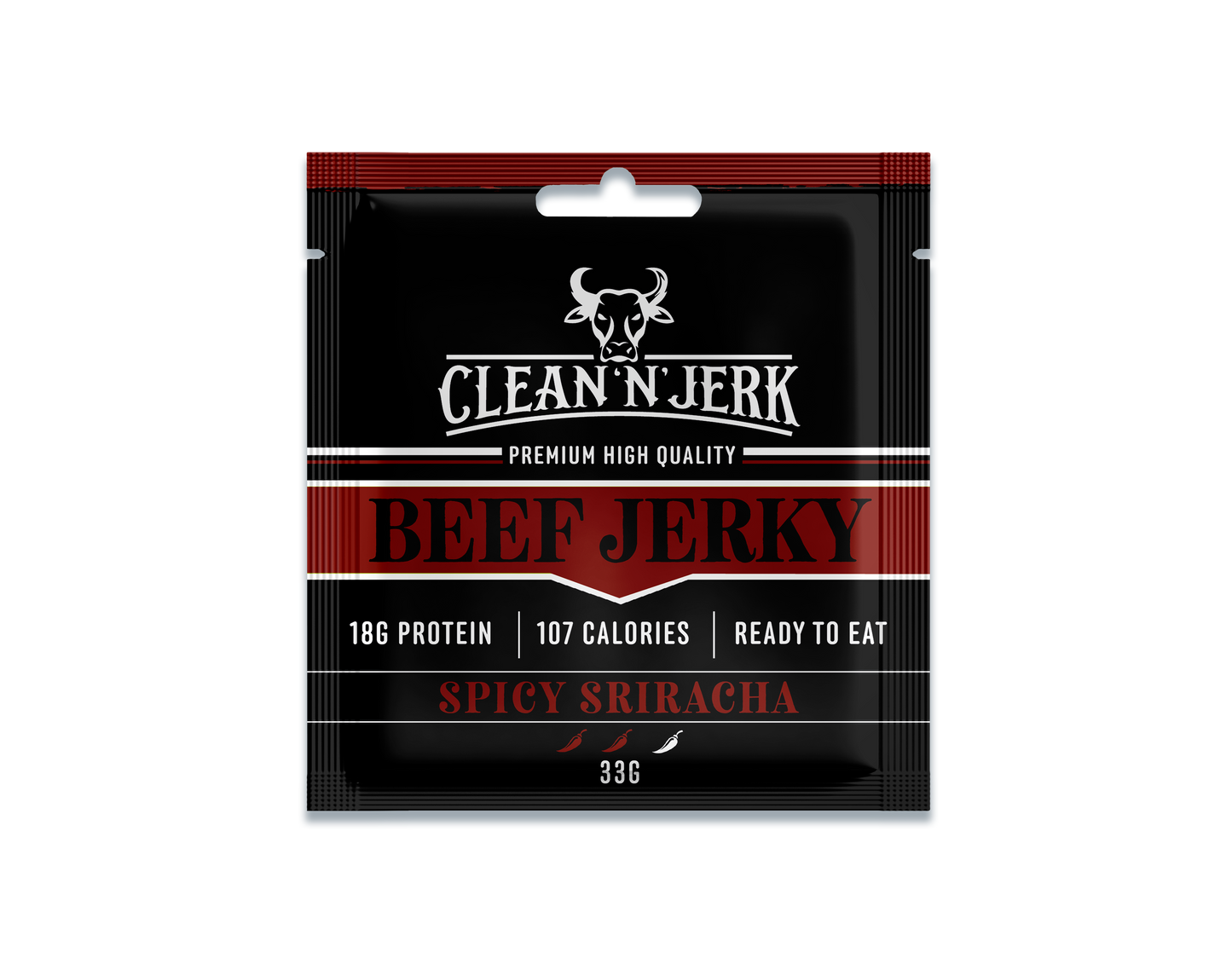 Spicy Sriracha Beef Jerky 33g | Sriracha flavor Jerky | Clean 'N' Jerk