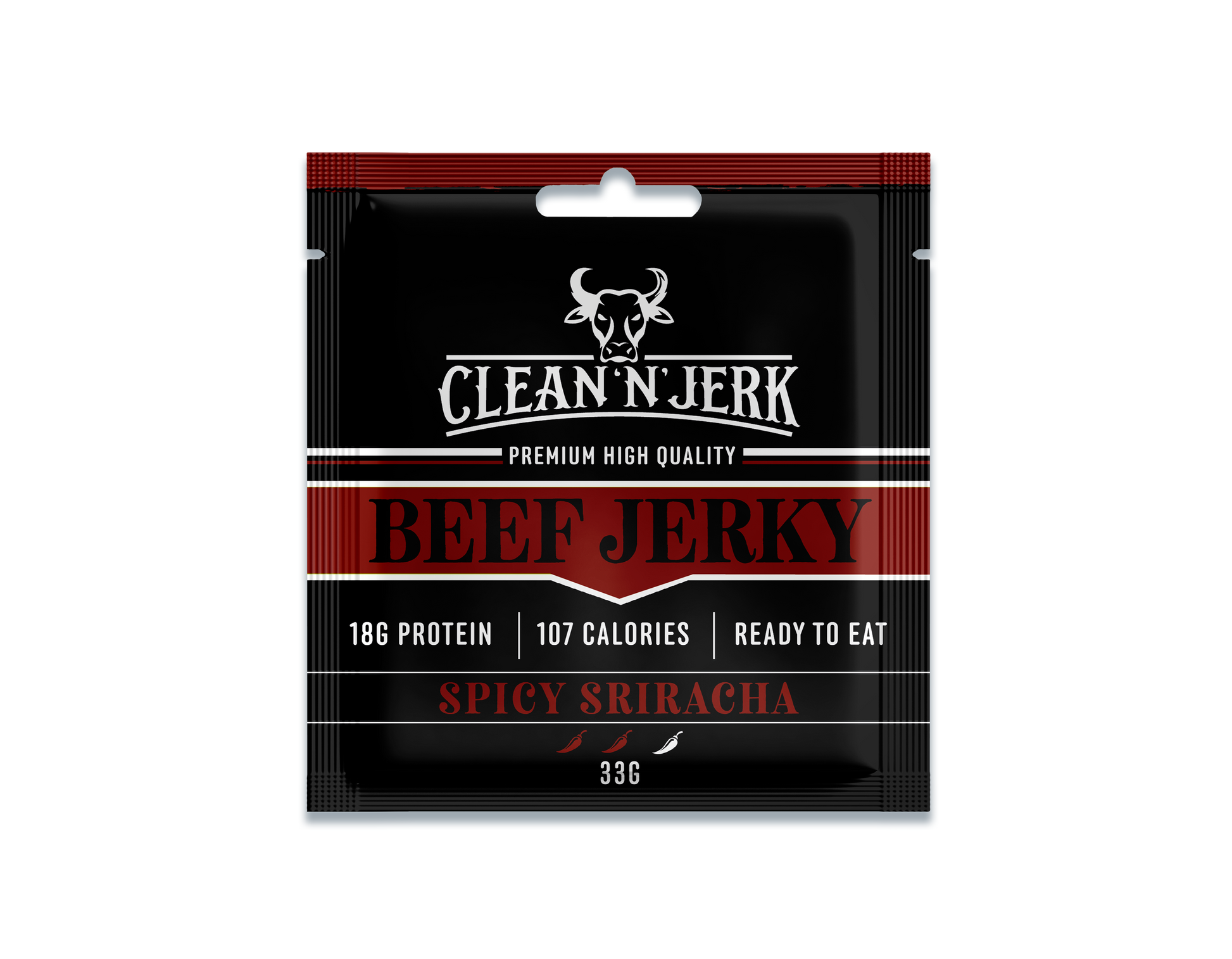 Spicy Sriracha Beef Jerky 33g | Sriracha flavor Jerky | Clean 'N' Jerk