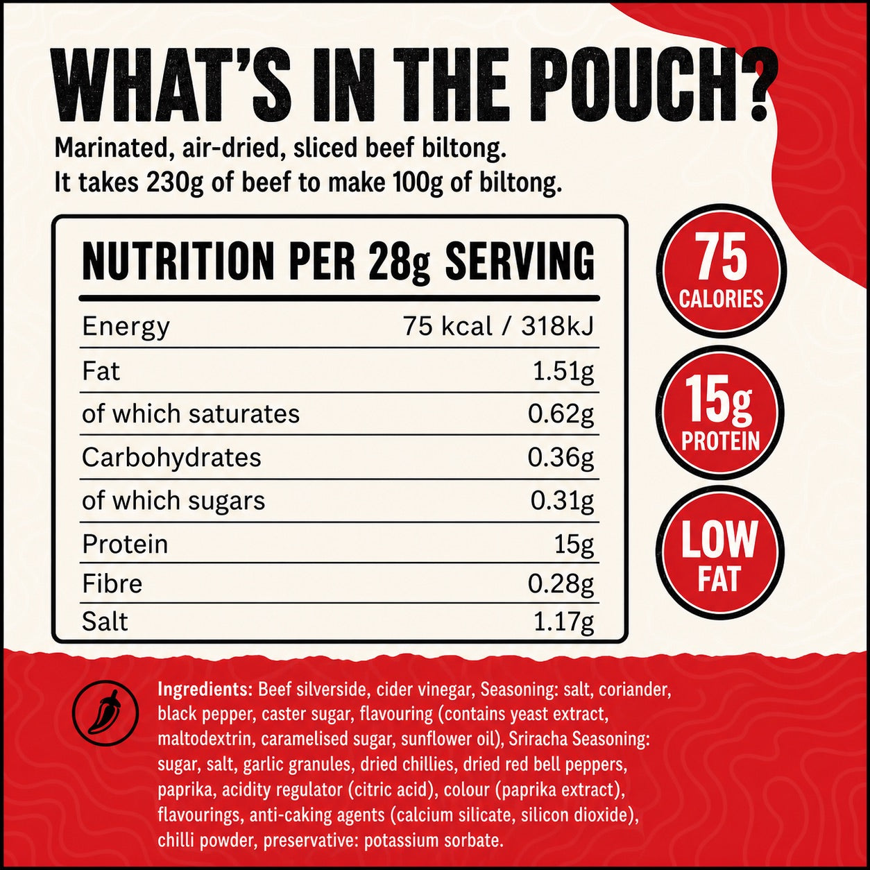 Spicy Sriracha Beef Biltong 28g